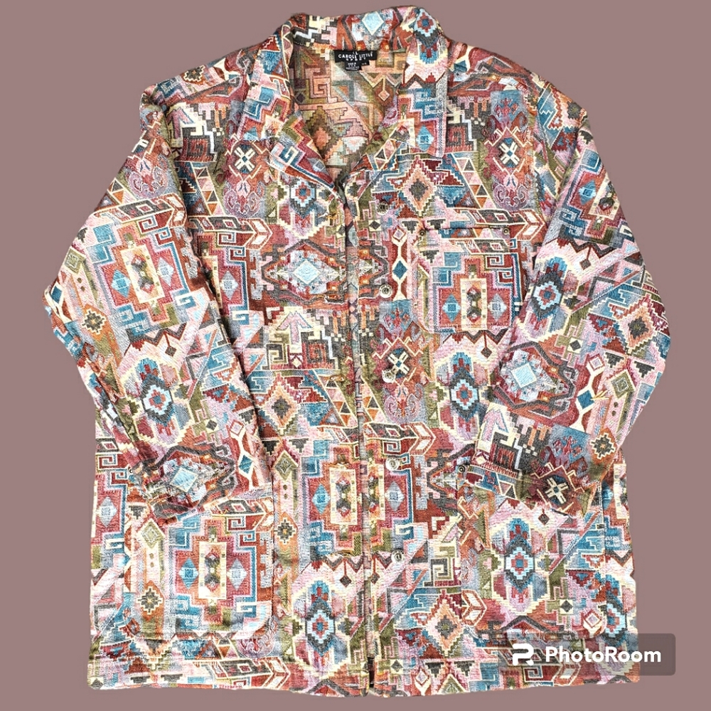 Vtg 90s Carole Little Southwestern Oversized Tapestry Shacket Jacket - Picture 6 of 10
